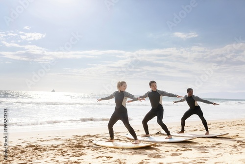 Εκτύπωση καμβά Group surfing lesson on beach