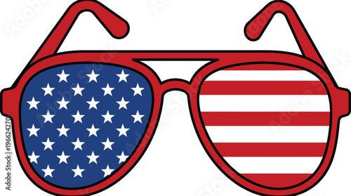Aviator sunglasses feature patriotic lenses with the American flag design including stars and stripes on a white background.