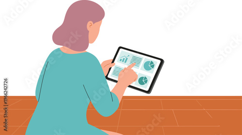 A woman reviews business data on a tablet, illustrating family business loan startup. Modern, clean design with a focus on digital finance and entrepreneurship.