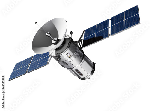 Obraz na plátne Isolated modern communication satellite with solar panels and parabolic antenna for space exploration