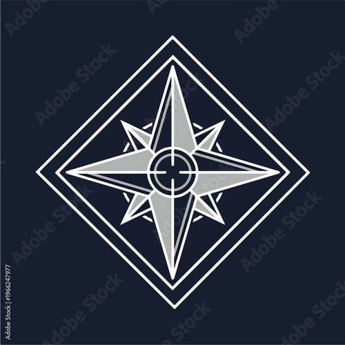Grey Compass Rose Navigation Symbol.