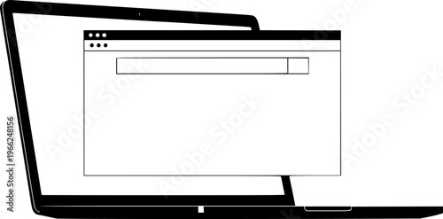 Laptop with blank internet browser window and search bar. Web browser mockup on a laptop screen. Vector illustration.
