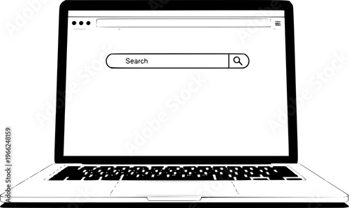 Laptop with blank internet browser window and search bar. Web browser mockup on a laptop screen. Vector illustration.
