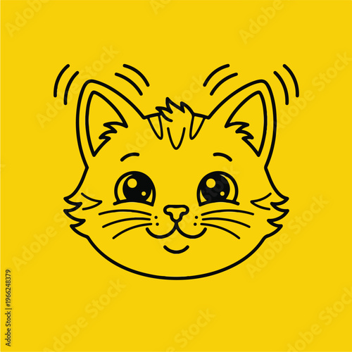 Smiling Cartoon Cat Face Closeup.