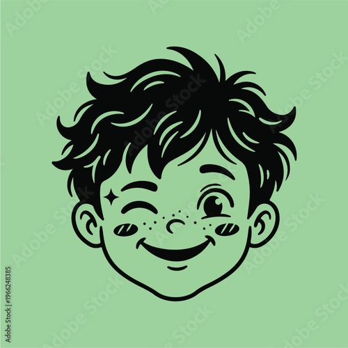 Smiling Boy Face Cartoon Illustration.