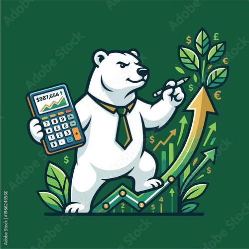 Polar bear holding calculator graph.