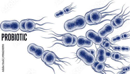 Blue transparent probiotics bacteria. concept of healthy nutrition ingredient for therapeutic purposes in white background.
