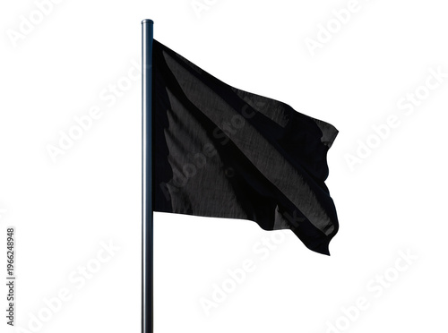 Vászonkép Isolated plain black flag on a metallic flagpole gently waving and flowing in th