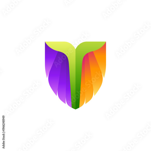 wings and shield logo design vector with 3d in colorful