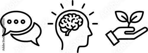 Therapist symbols: mind, communication, and wellness icons for mental health
