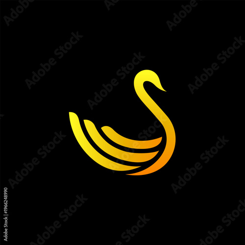 luxury golden swan logo design vector with line in gold color