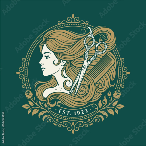 Woman with long hair and scissors.