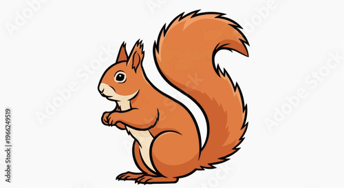 A cartoon squirrel with fluffy tail and alert eyes