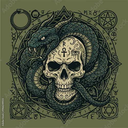 Snake Wrapped Around Skull.