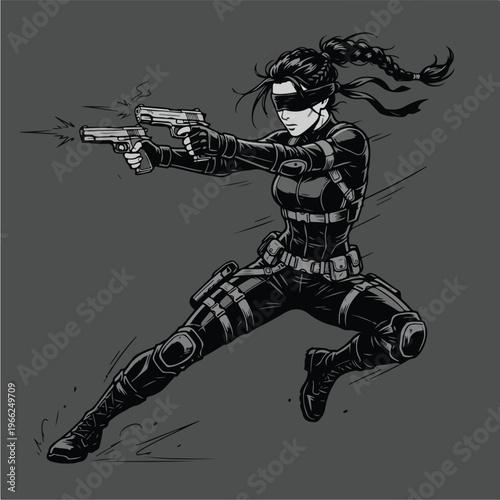 Female Ninja Warrior Action Pose.