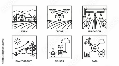 Innovative Agriculture Technology Icons for Smart Farming and Sustainable Growth