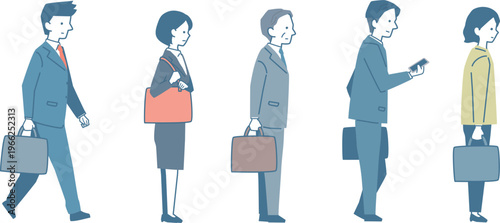 並んでいるビジネスパーソンのシンプルイラスト
