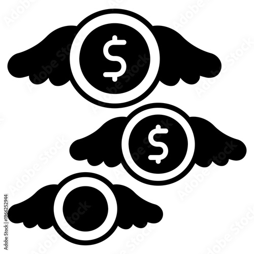 Flying Coins Wings Black Fill Icon