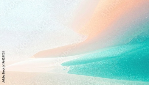 透明感あふれる色彩が重なり合う抽象的な背景素材。エメラルドグリーンや淡いオレンジのグラデーションが織りなす有機的な曲線は、まるで幻想的な砂丘や波のようであり、ミニマルで洗練された空間を演出する高画質なテクスチャデザイン。