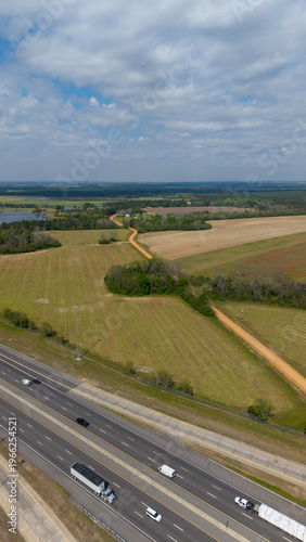Aerial shot of cars driving on the highway in Ashburn Georgia USA