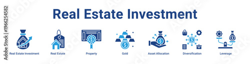 Real Estate Investment Icon Banner and Collection
