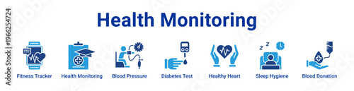Health Monitoring Icon Banner and Collection