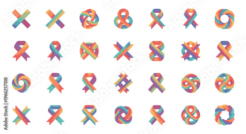 Colorful Ribbon Pattern Design Collection Abstract Graphic Art Symbol Hope Awareness Support Vector Illustration Background Stock Footage