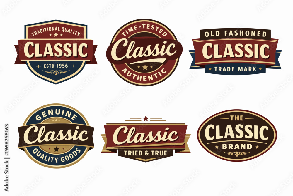 Obraz premium Set of retro style labels and emblems with text classic, ideal for product packaging, branding, and marketing materials