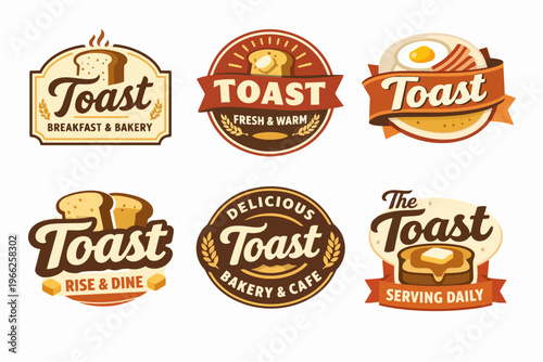 Toast and bread logos collection providing branding for breakfast and bakery businesses and cafes
