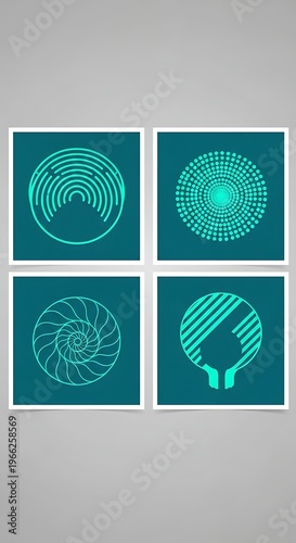 Abstract Geometric Wave and Swirl Designs - Teal Cyan.