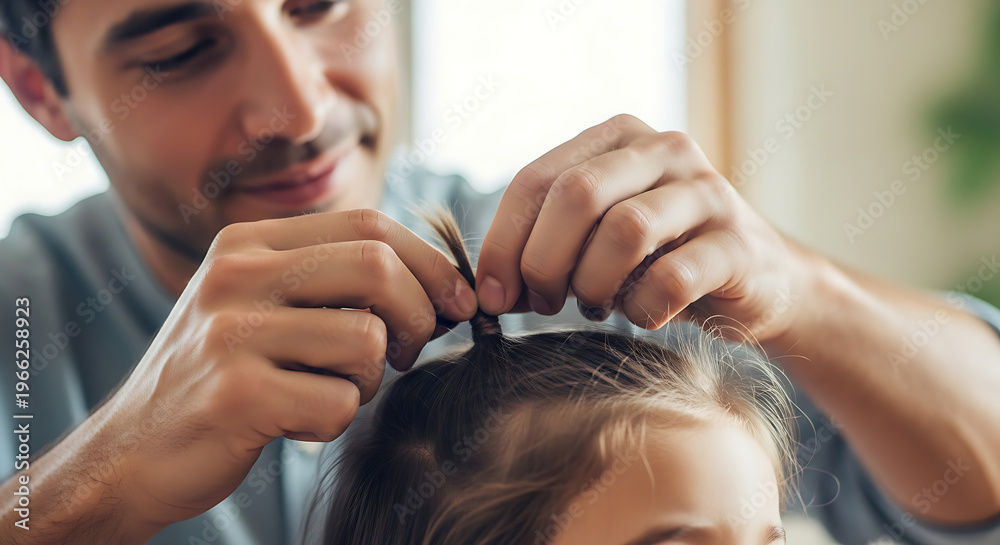 Naklejka premium Professional barber trimming man's hair in bright natural light salon