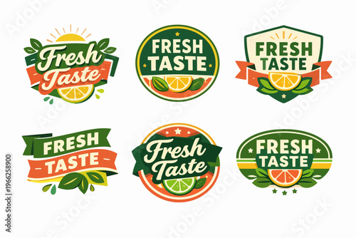 Fresh taste citrus fruit logo and badge collection for natural organic juice and food product packaging
