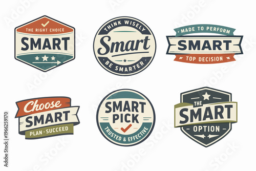 Smart choice concept, collection of badges, labels, and emblems for branding, marketing, wisdom, success, planning, and decision making