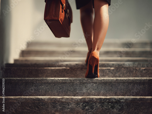 climbing office stairs in high heels