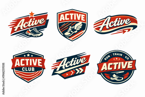 Set of sporty emblem and logo templates for fitness clubs, running events, athletic brands and vintage-style performance badges