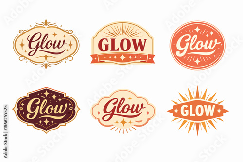 Vintage glow labels collection in a retro style. Design elements for branding projects like packaging, signboards, or stickers