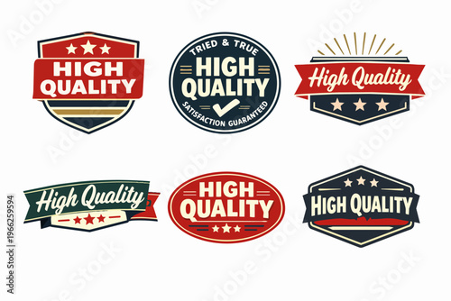 High quality badges collection, vintage style labels and stickers offering guarantee, premium product emblems