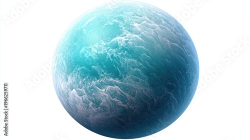 Abstract blue planet with textured surface, isolated on white background