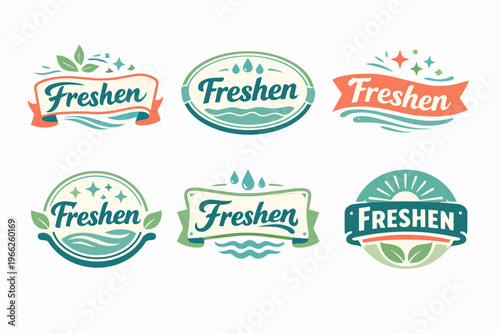 Freshen wordmark logos with labels and badges. Set of cleaning, hygiene, and fresh product branding logotypes