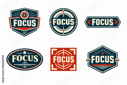 Focus business emblems set aiming for success, target marketing, vision, mission, and strategic goals