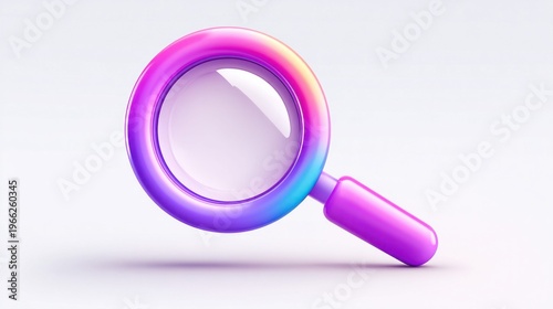Modern 3D magnifying glass with vibrant rainbow gradient on a clean white background