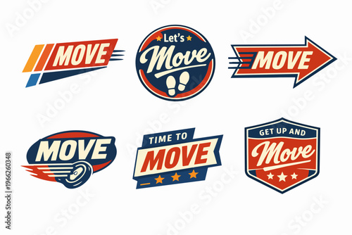Free Download Collection of move themed vector logos and badges for fitness, active lifestyle, exercise, and sports motivation - GFXLoad
