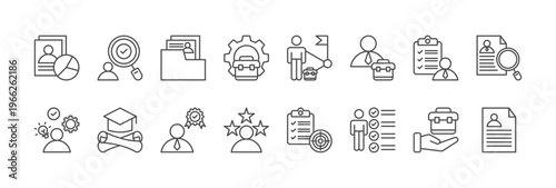curriculum vitae icon collection outline style. containing curriculum vitae, candidate, portfolio, job, career, work, summary, cv review, competence, education, qualification, experience, objective.