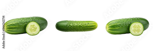 Cucumber (Cucumis sativus) fresh green elongated vegetable isolated on white background, raw cucumber, hydrating gourd produce, salad vegetable