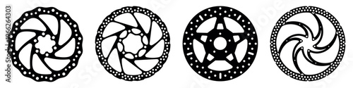 Set of four bicycle disc brake rotors. Vector illustration on white background
