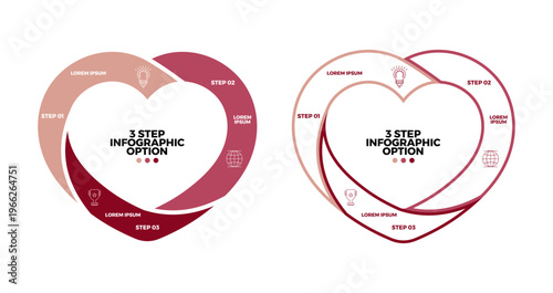 Vector infographic shape love 3 option step with business icon for business presentation template and visual communication. Editable vector illustration.