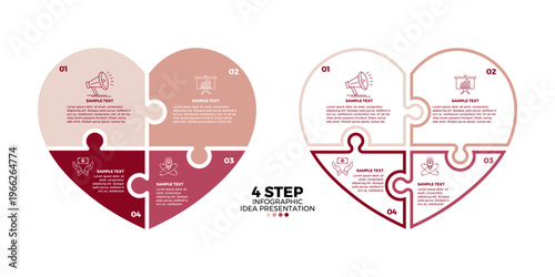 Vector infographic shape puzzle love 4 option step with business icon for business presentation template and visual communication. Editable vector illustration.