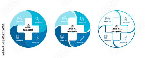 Vector infographic plus medical healthcare with 4 option step sets, for hospital presentations or medical visuals. Hospital infographic. Vector editable.