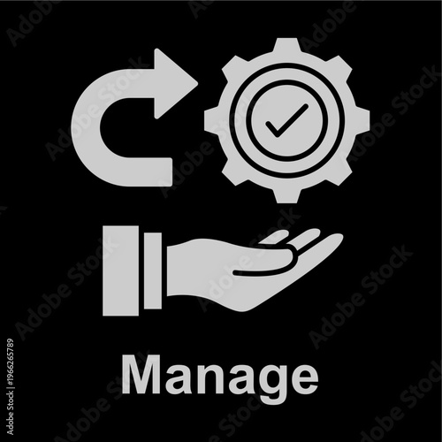 Manage White Vector Icon On Black Background 