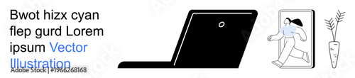 Remote work, digital communication, virtual connections, online education, technology integration, workplace flexibility. Laptop with person exiting a screen plant seen nearby. Remote work
